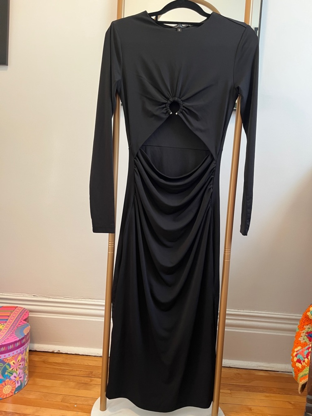 Dynamite Black Long Sleeve Cutout Drape Maxi Dress